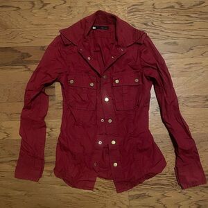 Red slim button up w/ gold buttons